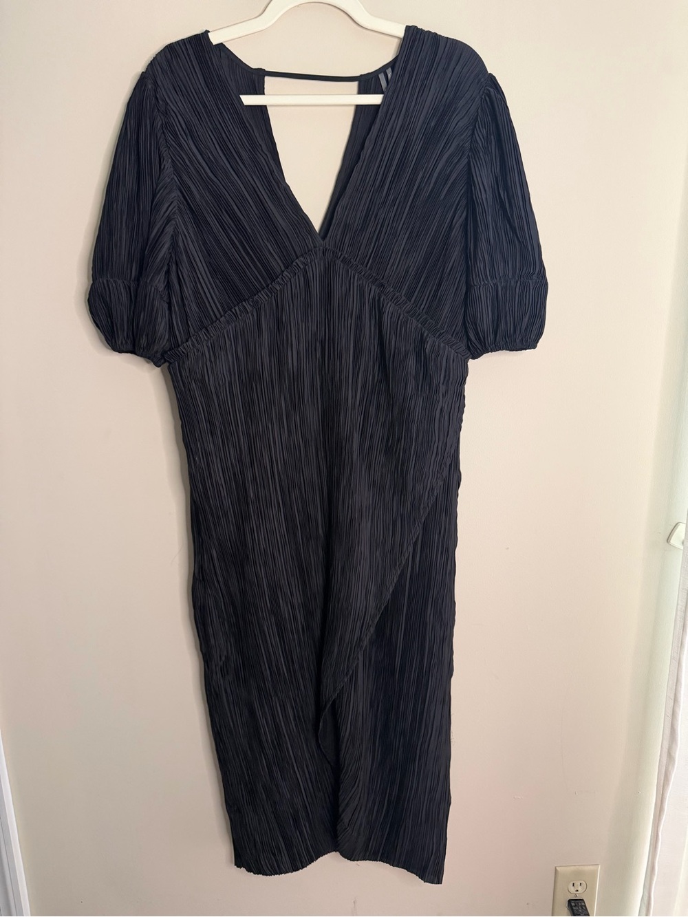 Anthropologie Black Pleated V-Neck Midi Dress